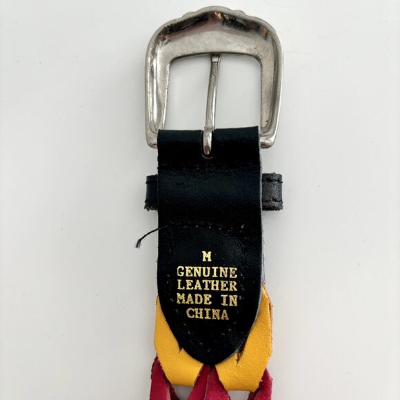 Vintage Rainbow Leather Belt 34" Multicolor Retro Woven 1980s 1990s Unisex M - Picture 4 of 8